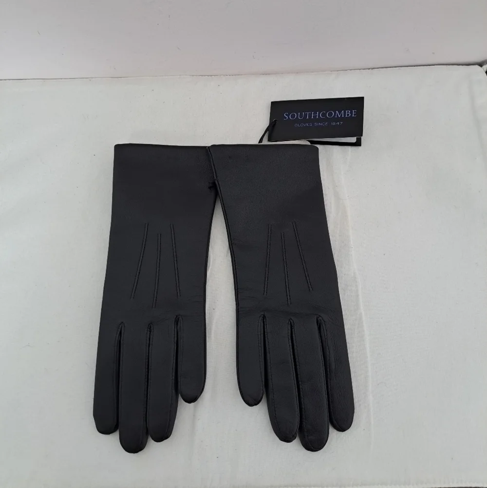 Southcombe cashmere liner leather glove black medium NWT